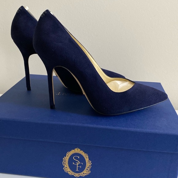 NIB Sarah Flint Perfect Pump 100 Navy Suede - Picture 1 of 4